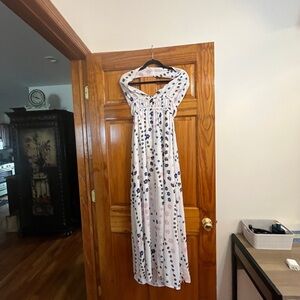 Aqua Strapless Dress with Blue and Pink Patterns